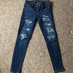 American Eagle High Waisted Distresses Dark Wash Jeans